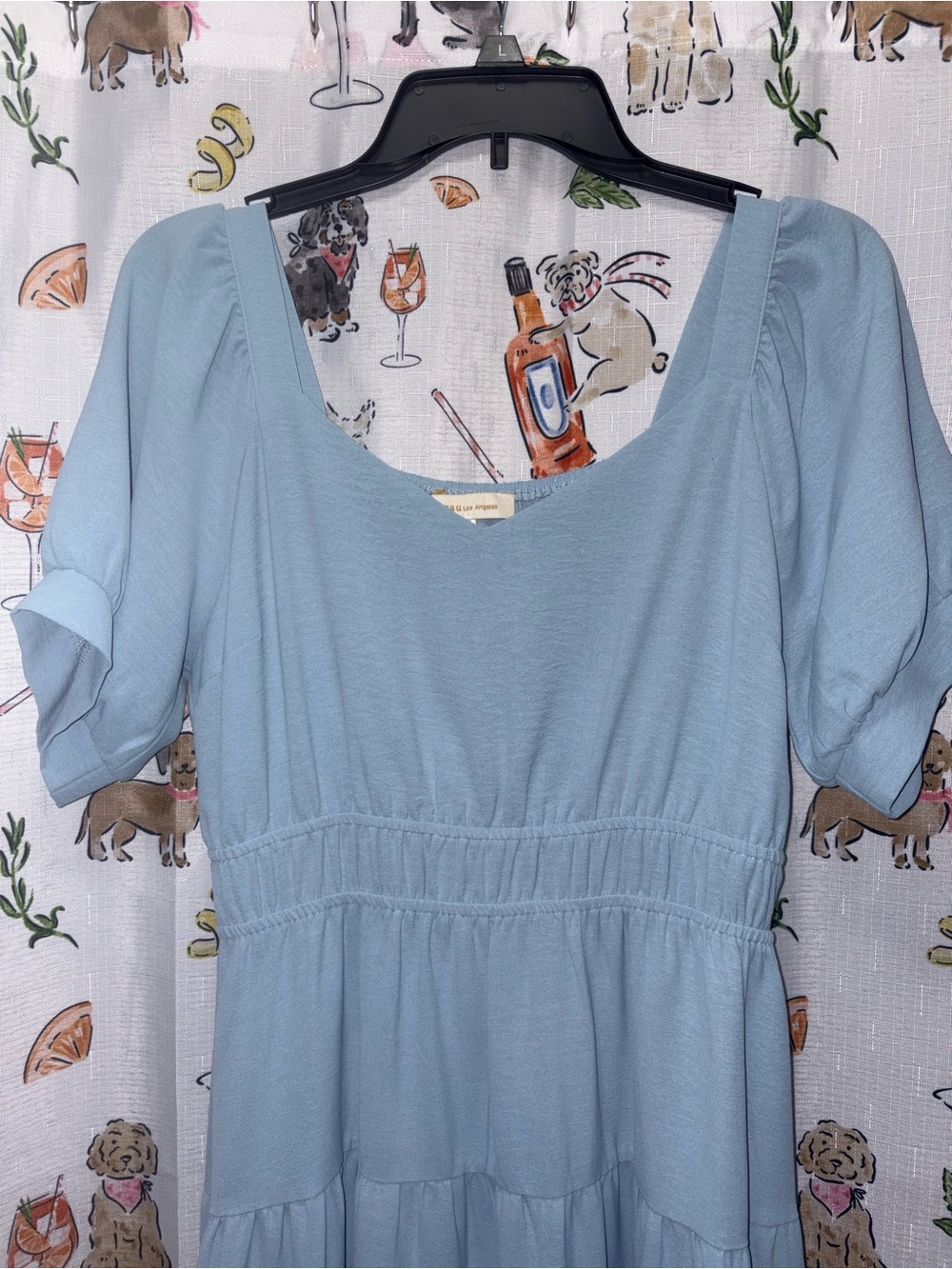 Monteau Light Blue Tiered Midi Dress with Short Sleeves - Picture 3 of 5